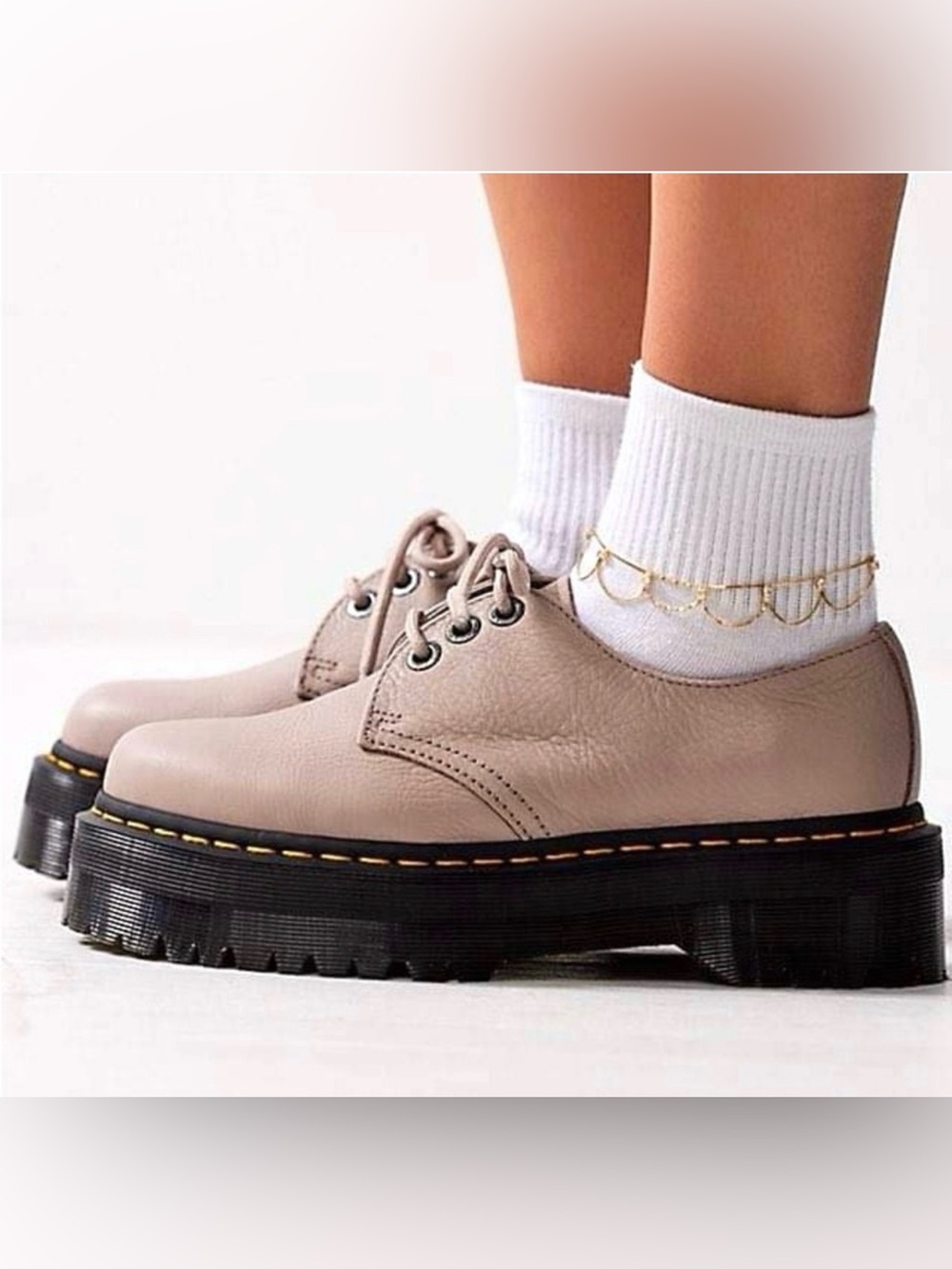 NWT Dr. Martens 1461 Taupe Chunky Platform Derby Oxfords Shoes Sz UK 6 US 7